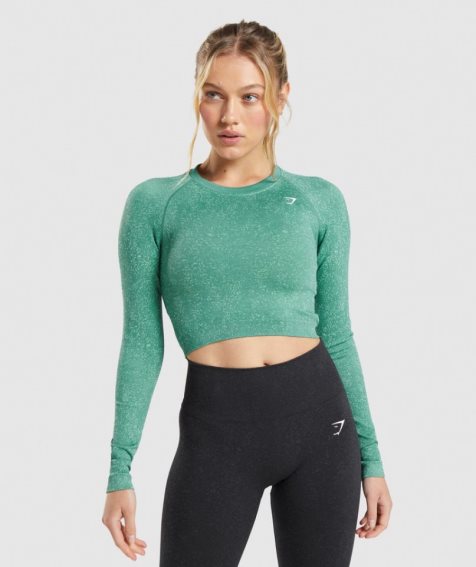 Gymshark Adapt Fleck Seamless Long Sleeve Beskurna Toppar Dam Gröna | SE-78143U