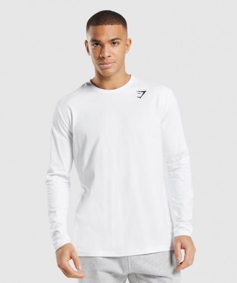 Gymshark Crest Long Sleeve T-shirt Herr Vita | SE-25061R