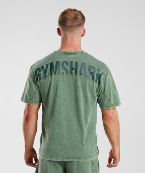 Gymshark Power Washed T-shirt Herr Gröna | SE-59017Q