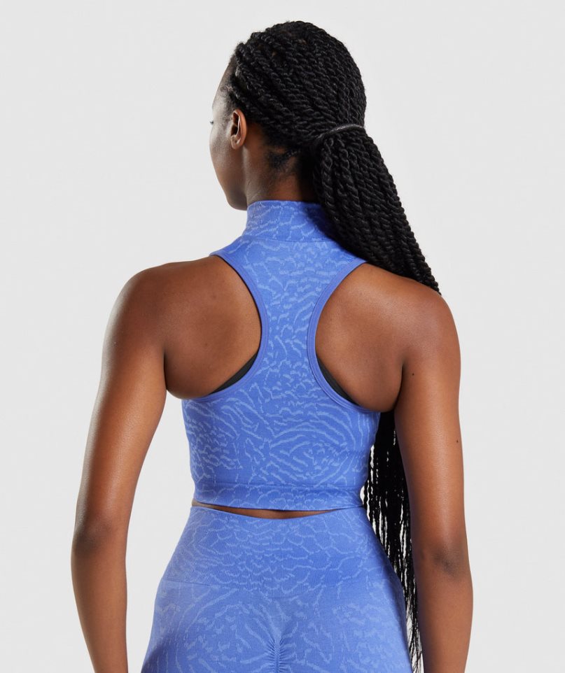 Gymshark Adapt Animal Seamless 1/2 Zip Beskurna Toppar Dam Blå | SE-45016G