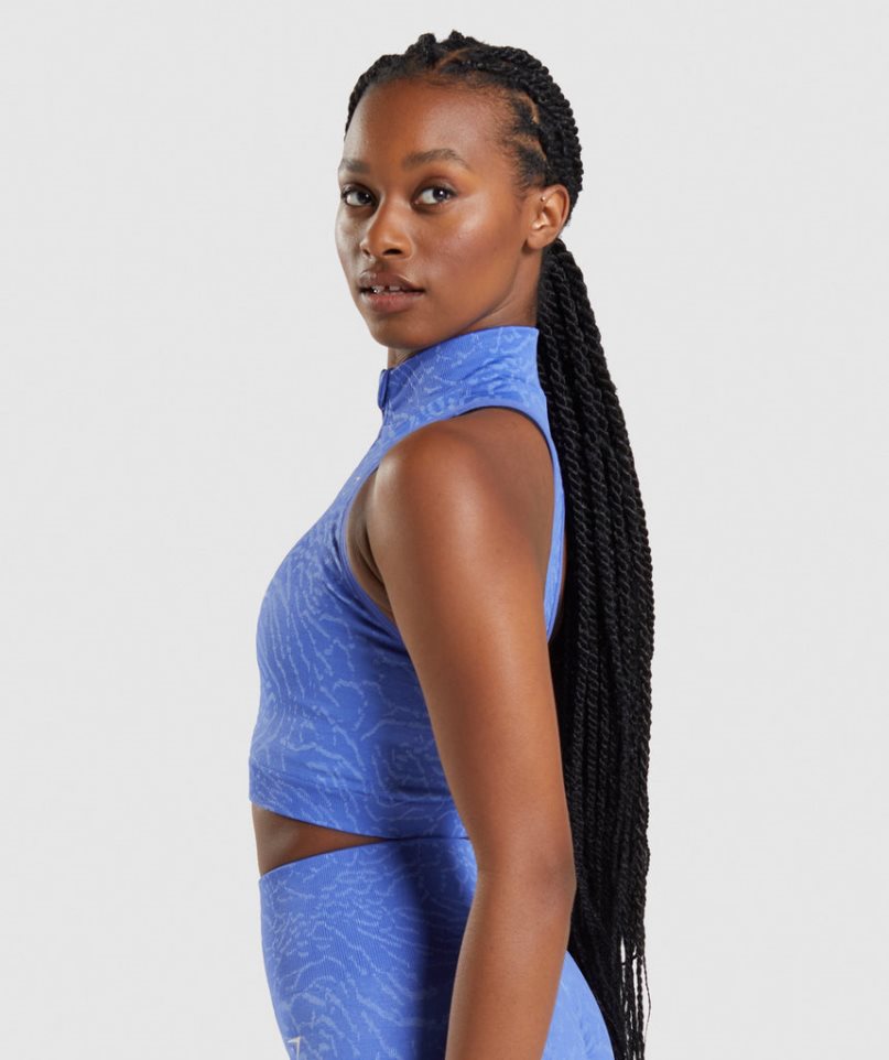 Gymshark Adapt Animal Seamless 1/2 Zip Beskurna Toppar Dam Blå | SE-45016G