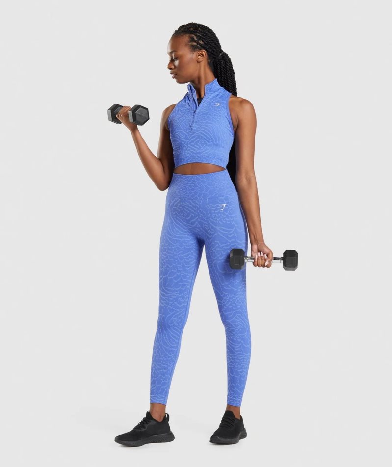 Gymshark Adapt Animal Seamless 1/2 Zip Beskurna Toppar Dam Blå | SE-45016G
