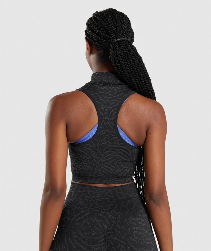 Gymshark Adapt Animal Seamless 1/2 Zip Beskurna Toppar Dam Svarta | SE-65941R