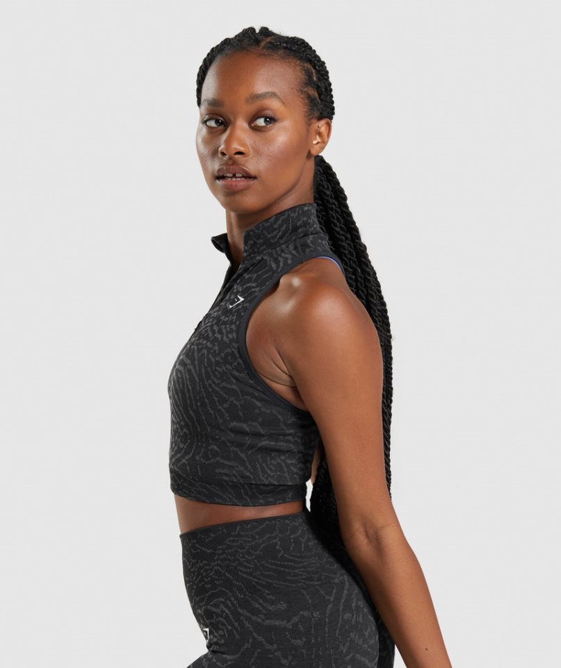 Gymshark Adapt Animal Seamless 1/2 Zip Beskurna Toppar Dam Svarta | SE-65941R