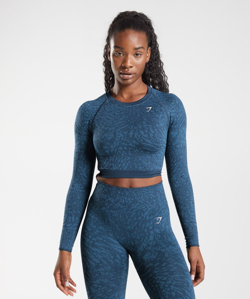 Gymshark Adapt Animal Seamless Spets Up Back Beskurna Toppar Dam Marinblå | SE-20758W