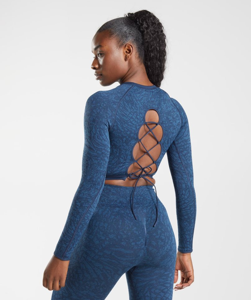 Gymshark Adapt Animal Seamless Spets Up Back Beskurna Toppar Dam Marinblå | SE-20758W