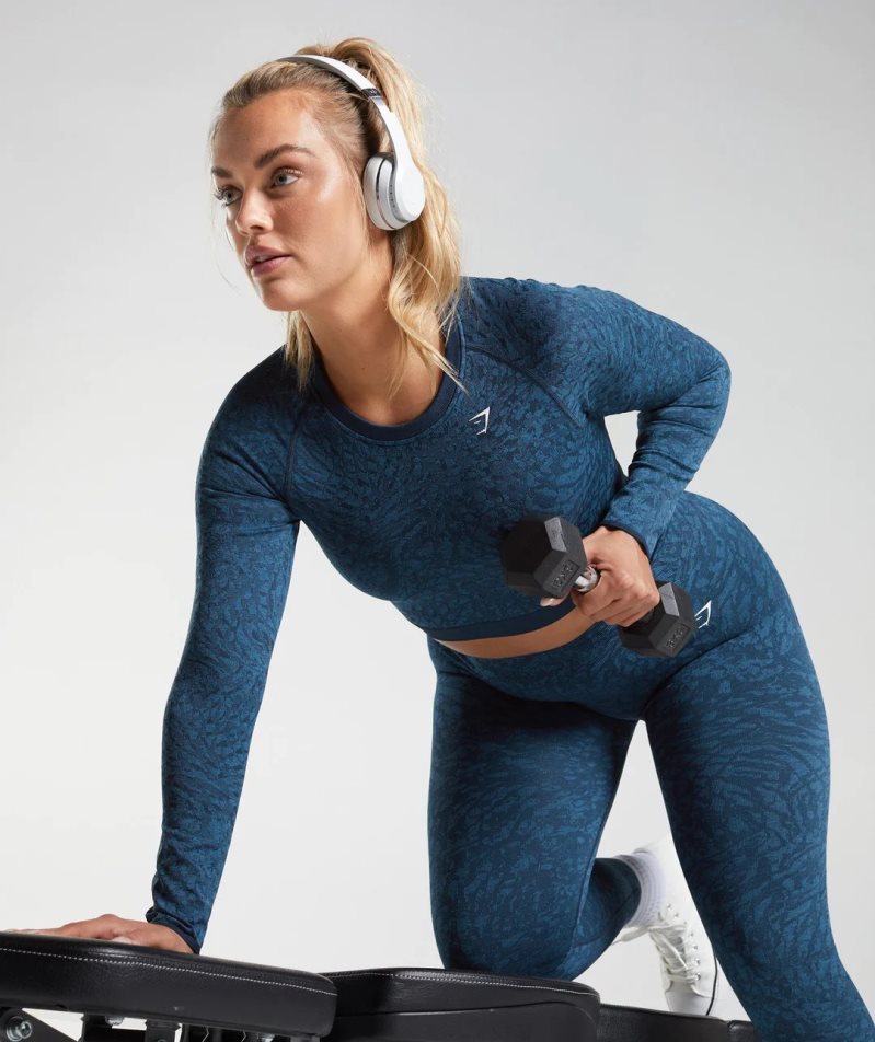 Gymshark Adapt Animal Seamless Spets Up Back Beskurna Toppar Dam Marinblå | SE-20758W