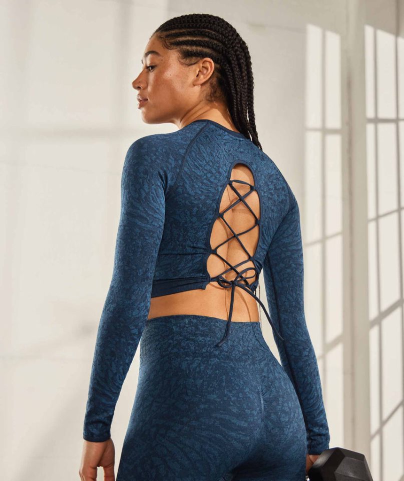 Gymshark Adapt Animal Seamless Spets Up Back Beskurna Toppar Dam Marinblå | SE-20758W