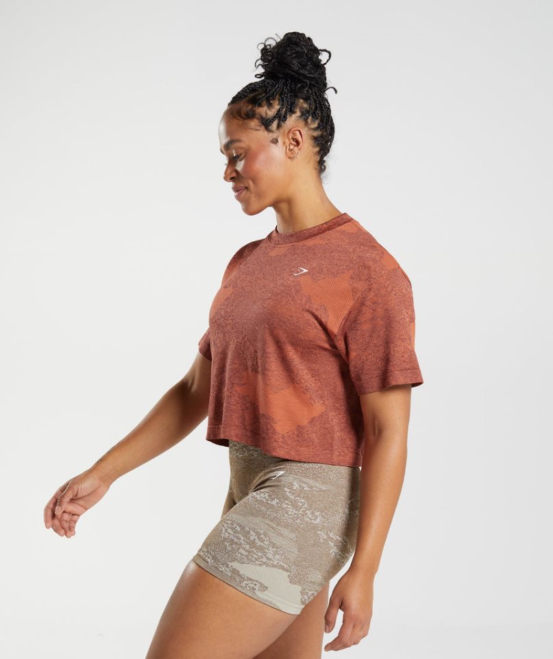 Gymshark Adapt Camo Seamless Beskurna Toppar Dam Bruna | SE-36405H