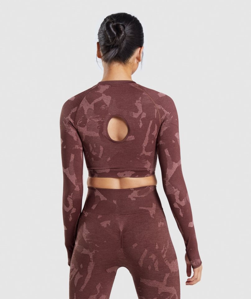 Gymshark Adapt Camo Seamless Long Sleeve Beskurna Toppar Dam Bruna | SE-10569R