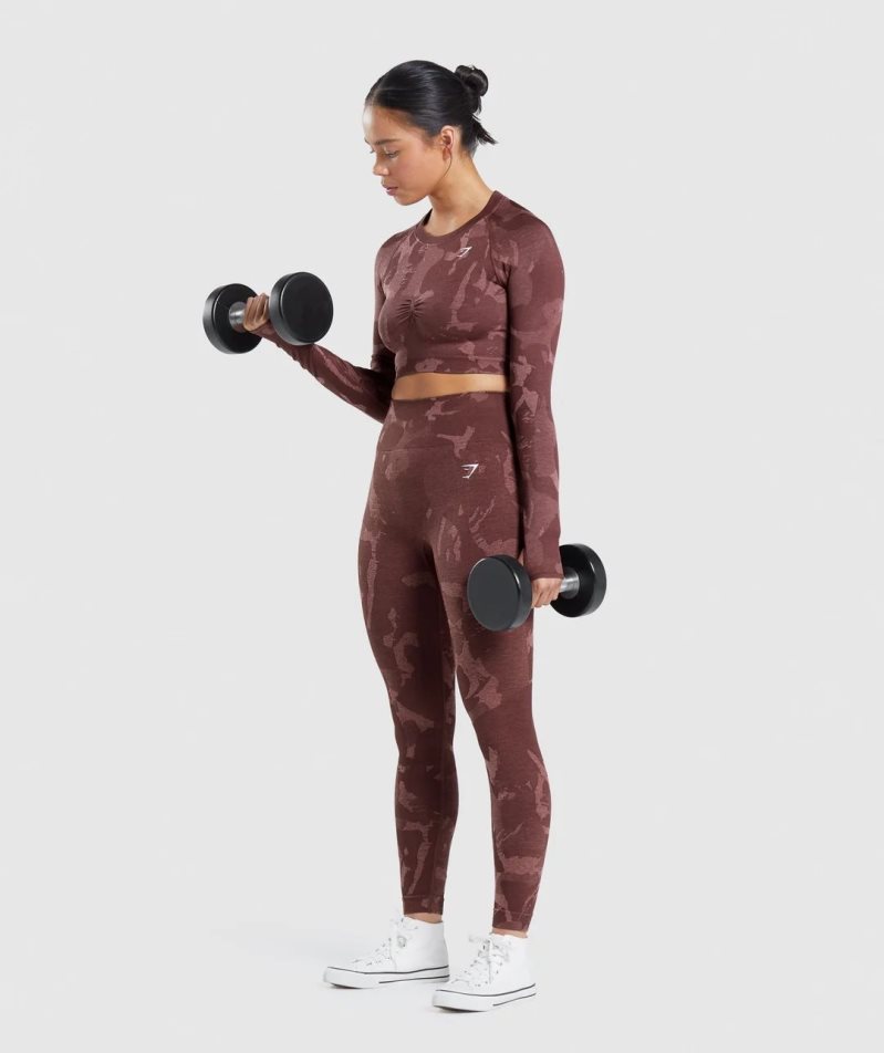 Gymshark Adapt Camo Seamless Long Sleeve Beskurna Toppar Dam Bruna | SE-10569R