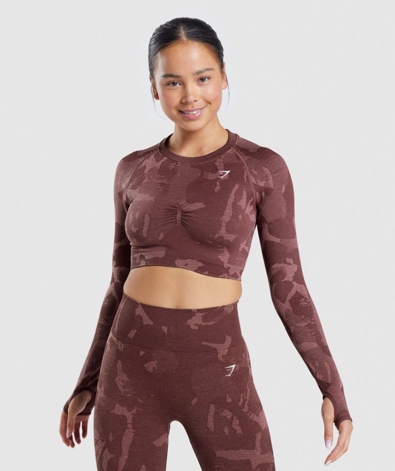 Gymshark Adapt Camo Seamless Long Sleeve Beskurna Toppar Dam Bruna | SE-10569R