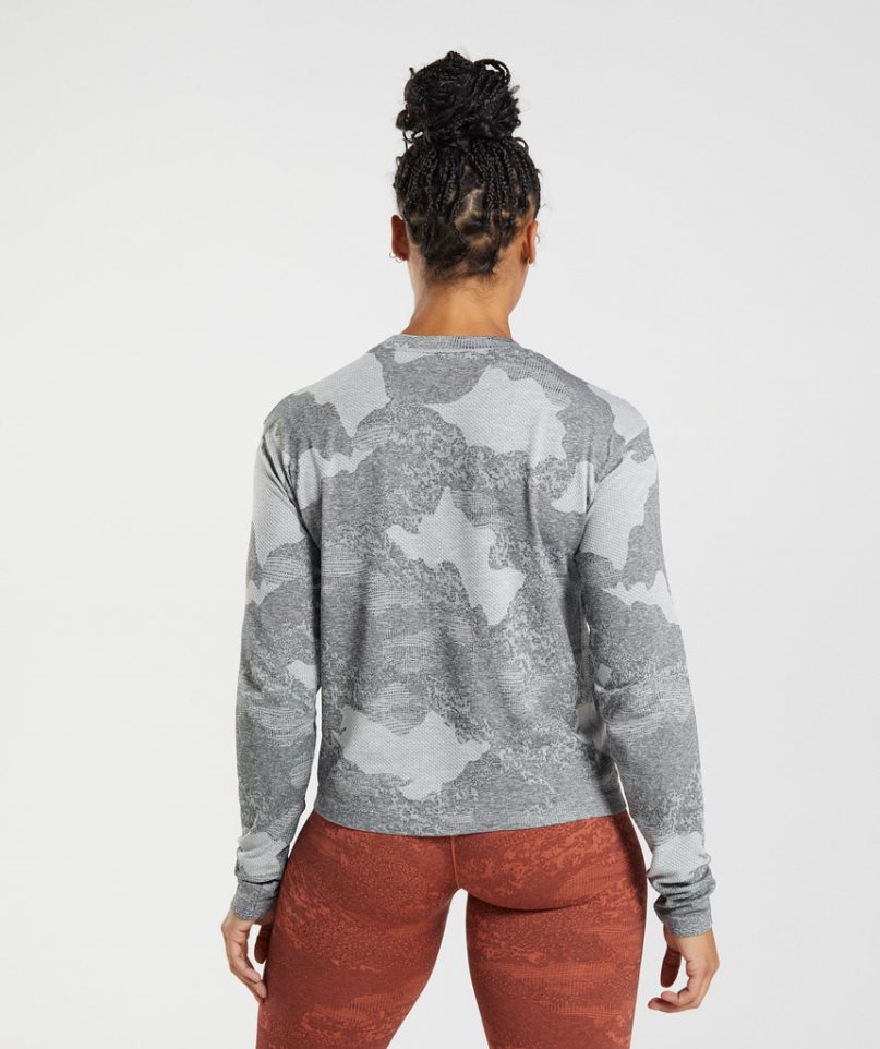 Gymshark Adapt Camo Seamless Long Sleeve Top T-shirt Dam Grå | SE-97142V