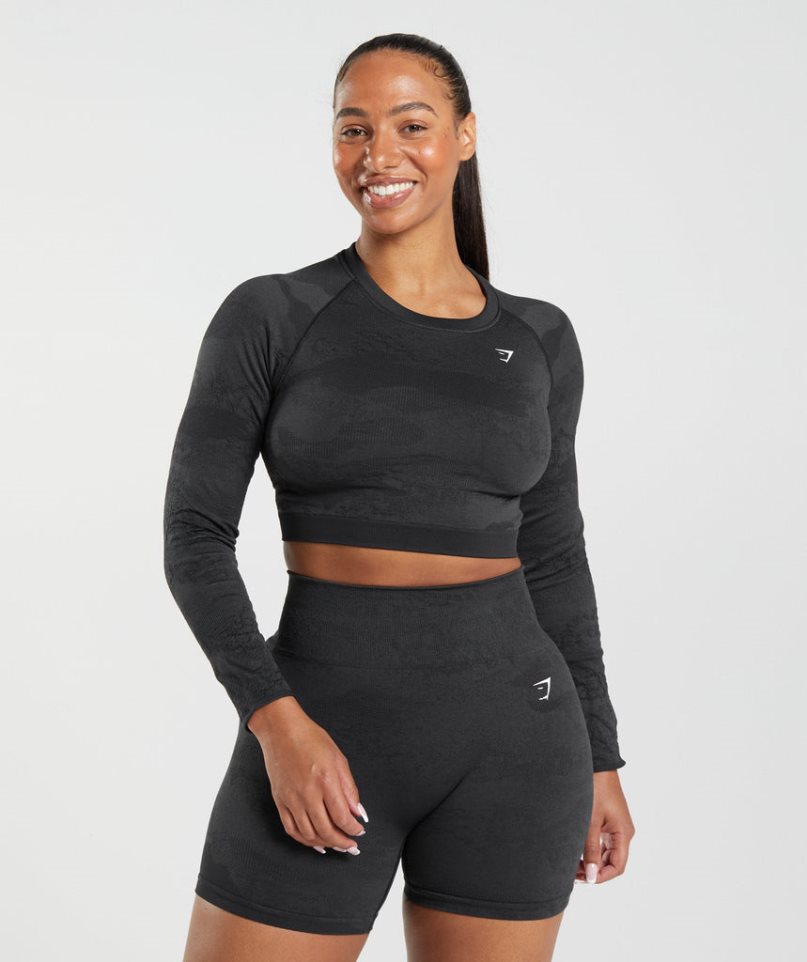 Gymshark Adapt Camo Seamless Spets Up Back Top T-shirt Dam Svarta | SE-12743E