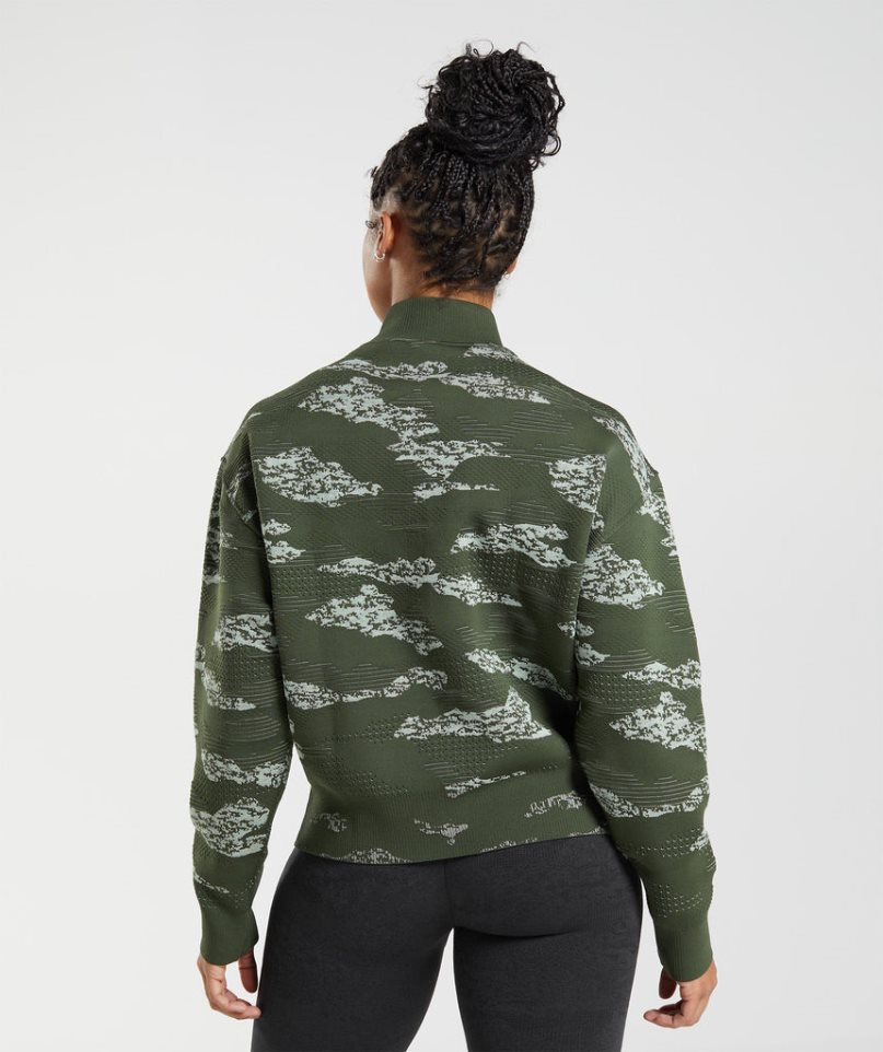Gymshark Adapt Camo Seamless Track Jacka Dam Mörkgröna | SE-57602R