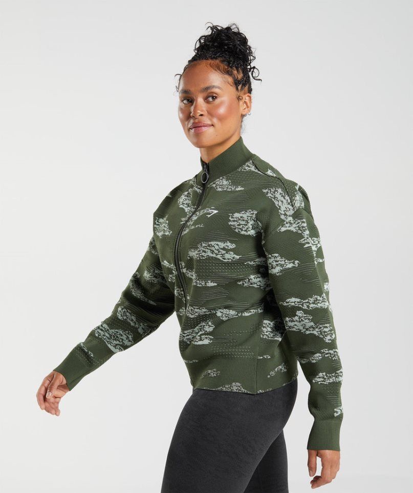 Gymshark Adapt Camo Seamless Track Jacka Dam Mörkgröna | SE-57602R