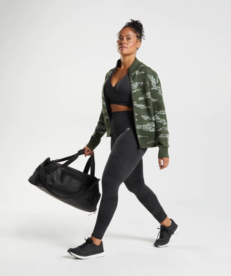 Gymshark Adapt Camo Seamless Track Jacka Dam Mörkgröna | SE-57602R