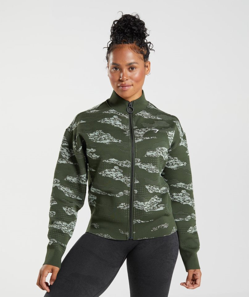 Gymshark Adapt Camo Seamless Track Jacka Dam Mörkgröna | SE-57602R