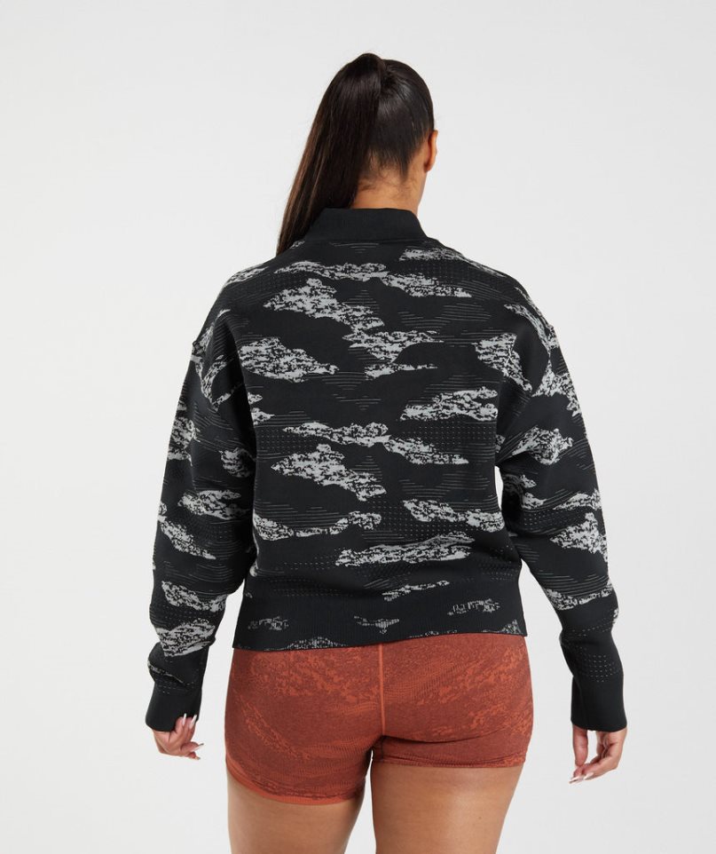 Gymshark Adapt Camo Seamless Track Jacka Dam Svarta | SE-83524D