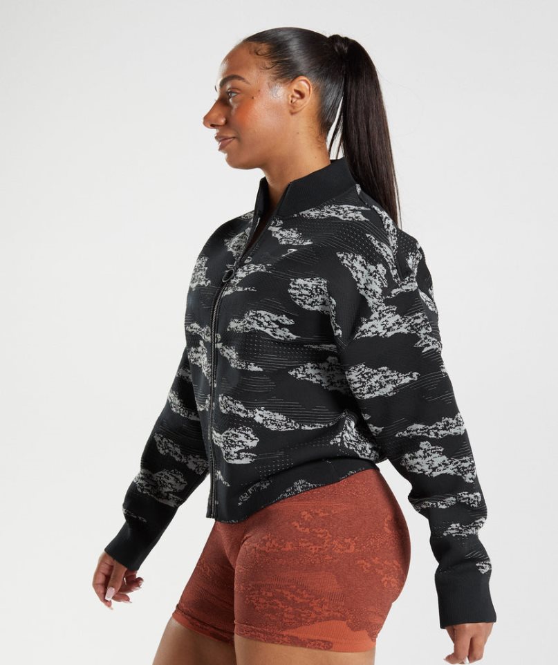 Gymshark Adapt Camo Seamless Track Jacka Dam Svarta | SE-83524D
