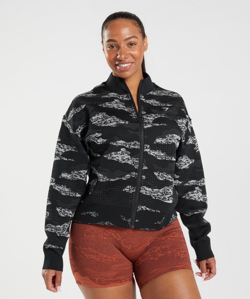 Gymshark Adapt Camo Seamless Track Jacka Dam Svarta | SE-83524D