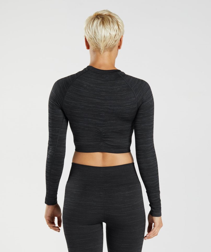 Gymshark Adapt Marl Seamless Long Sleeve Beskurna Toppar Dam Svarta | SE-10423R