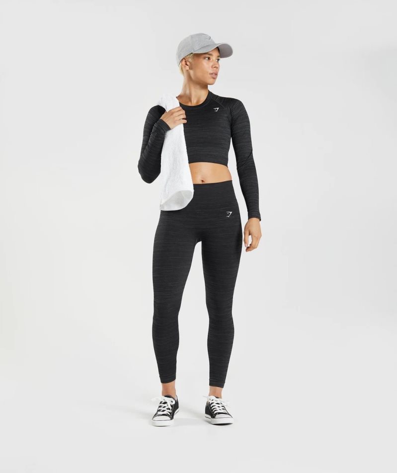 Gymshark Adapt Marl Seamless Long Sleeve Beskurna Toppar Dam Svarta | SE-10423R
