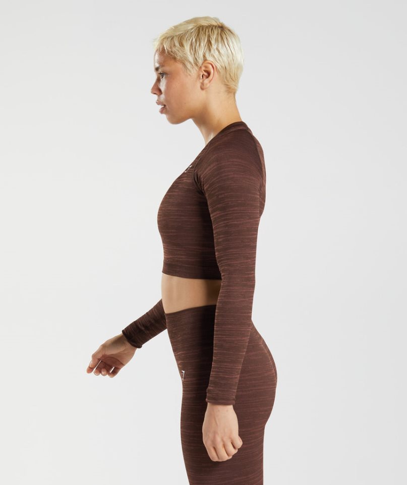 Gymshark Adapt Marl Seamless Long Sleeve Beskurna Toppar Dam Mörkbruna | SE-12960O