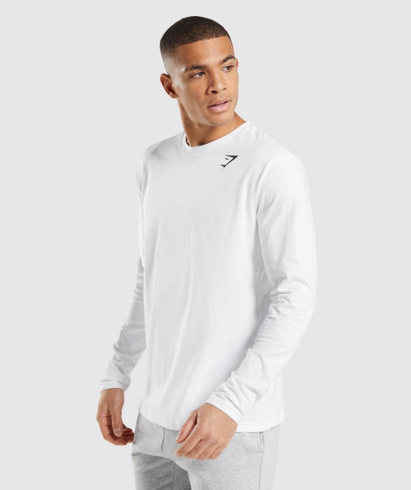 Gymshark Crest Long Sleeve T-shirt Herr Vita | SE-25061R