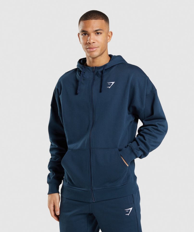 Gymshark Essential Zip Up Hoodie Herr Marinblå | SE-74163W