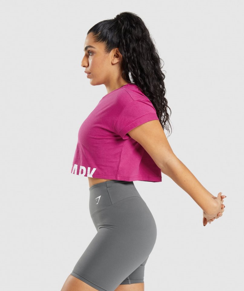 Gymshark Fraction Beskurna Toppar Dam Fuchsia | SE-61025L