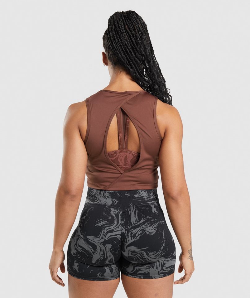 Gymshark GS Power Open Back Cropped Linnen Dam Bruna | SE-56380J