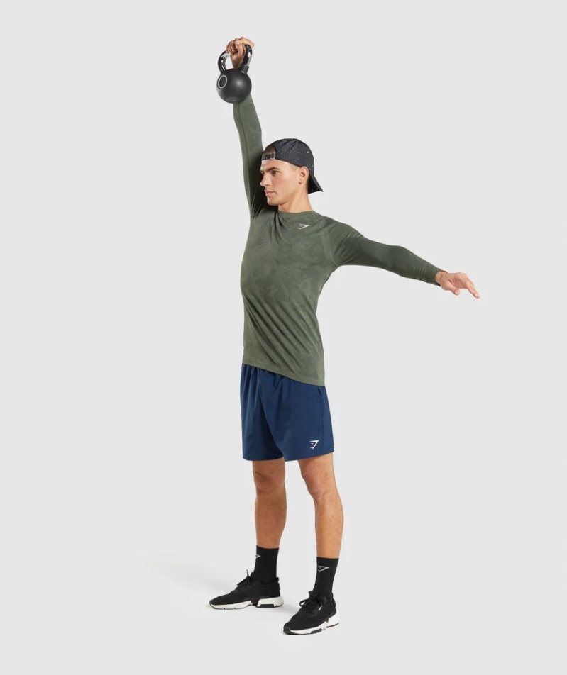Gymshark Geo Seamless Long Sleeve T-shirt Herr Olivgröna | SE-05371Y