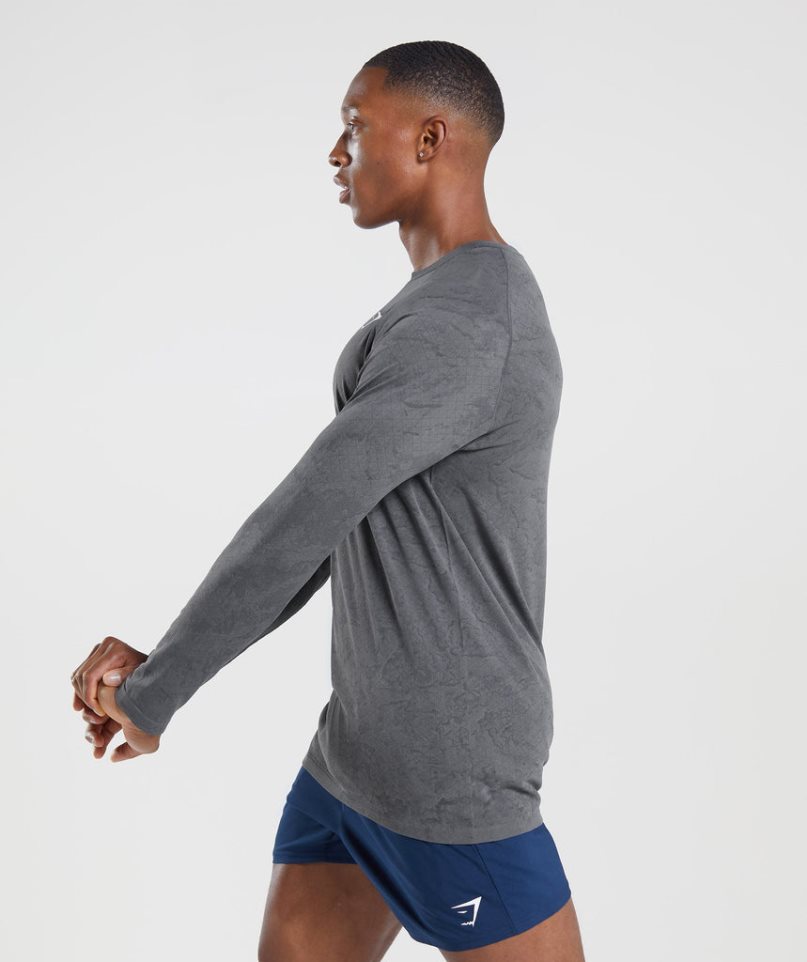 Gymshark Geo Seamless Long Sleeve T-shirt Herr Grå | SE-57318H