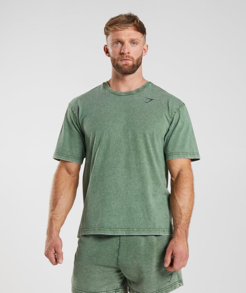 Gymshark Power Washed T-shirt Herr Gröna | SE-59017Q