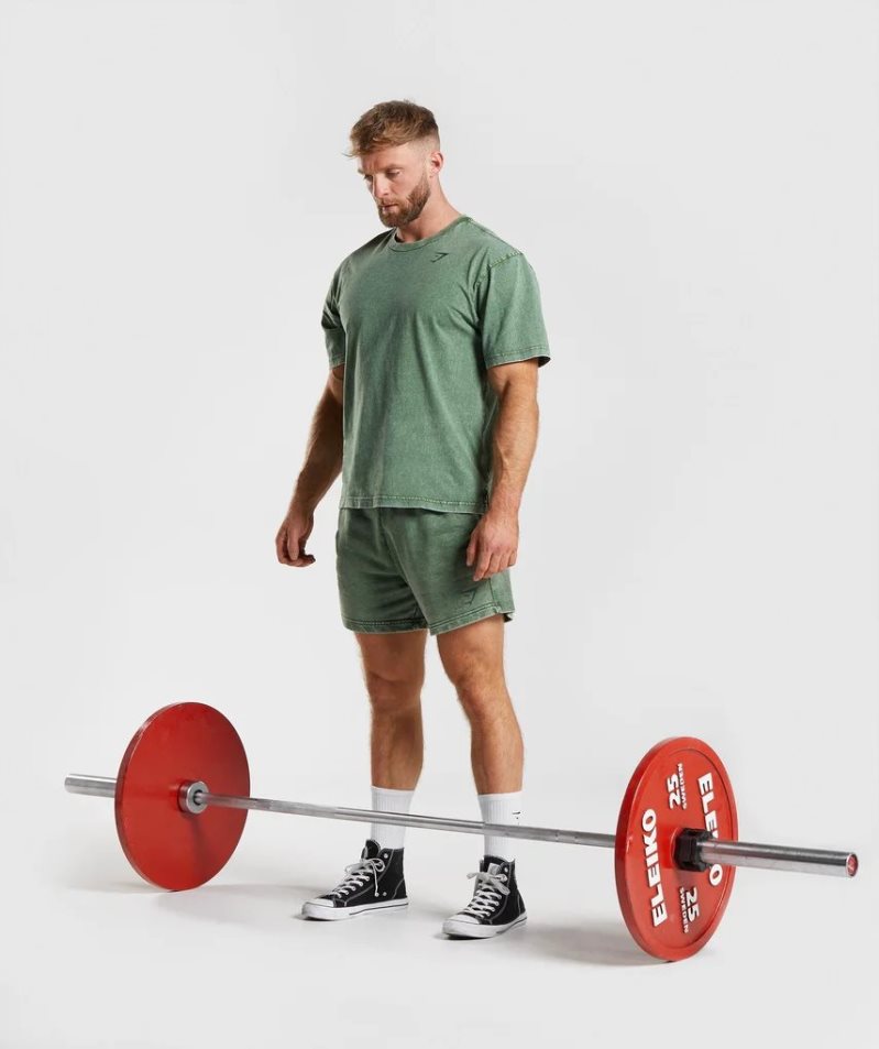 Gymshark Power Washed T-shirt Herr Gröna | SE-59017Q