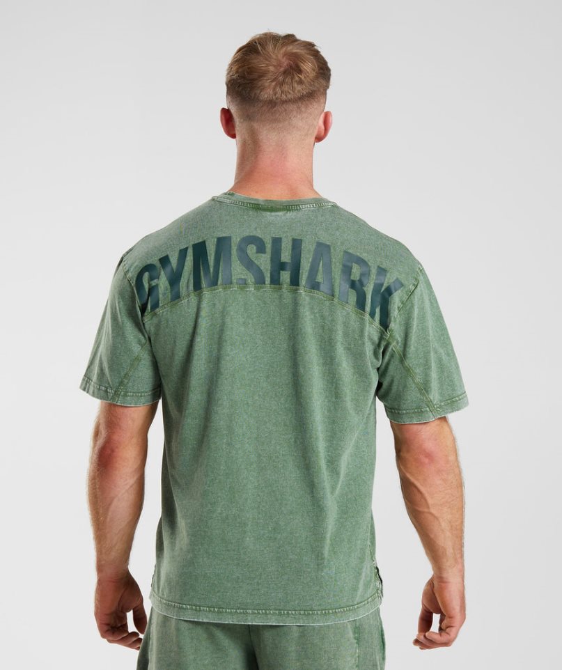 Gymshark Power Washed T-shirt Herr Gröna | SE-59017Q