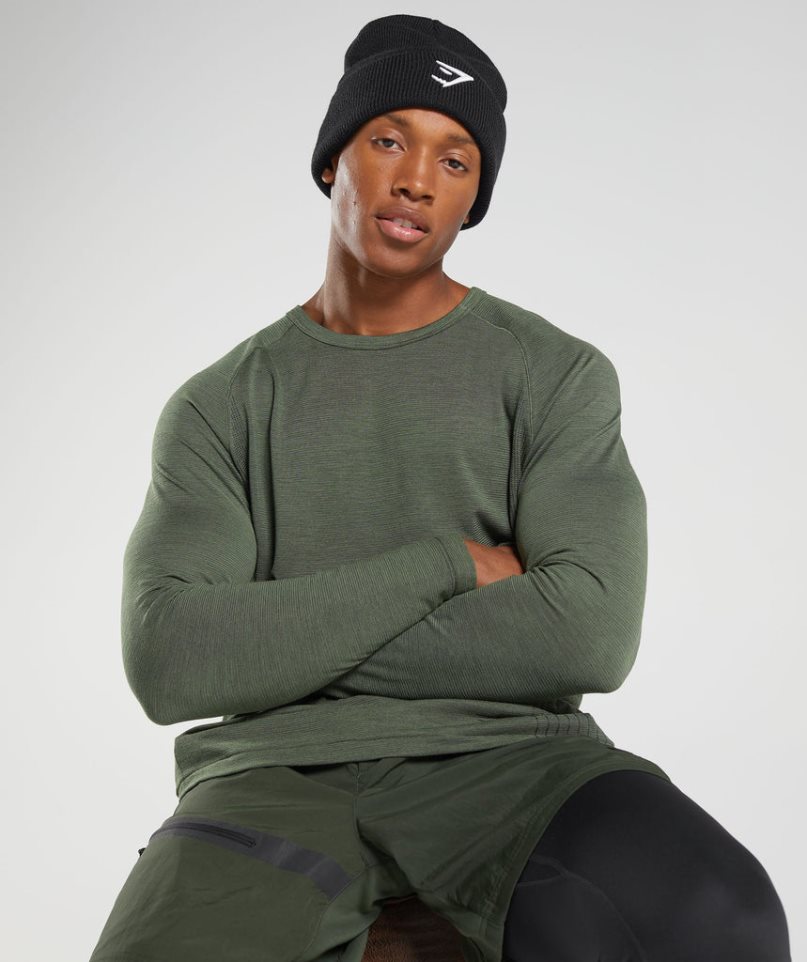 Gymshark Retake Seamless Long Sleeve T-shirt Herr Olivgröna | SE-39827G