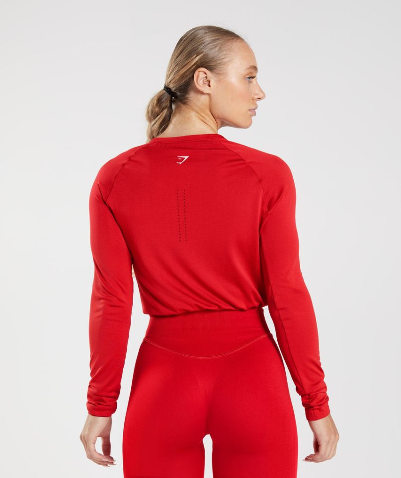 Gymshark Sweat Seamless Long Sleeve Beskurna Toppar Dam Röda | SE-51708A