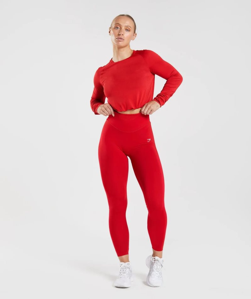 Gymshark Sweat Seamless Long Sleeve Beskurna Toppar Dam Röda | SE-51708A