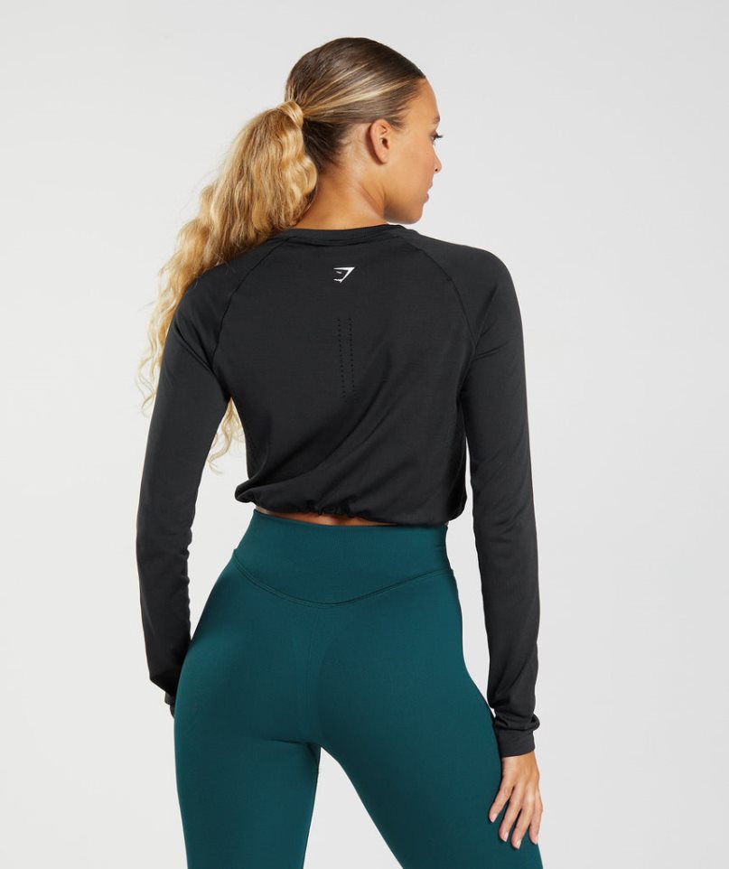 Gymshark Sweat Seamless Long Sleeve Beskurna Toppar Dam Svarta | SE-92053R