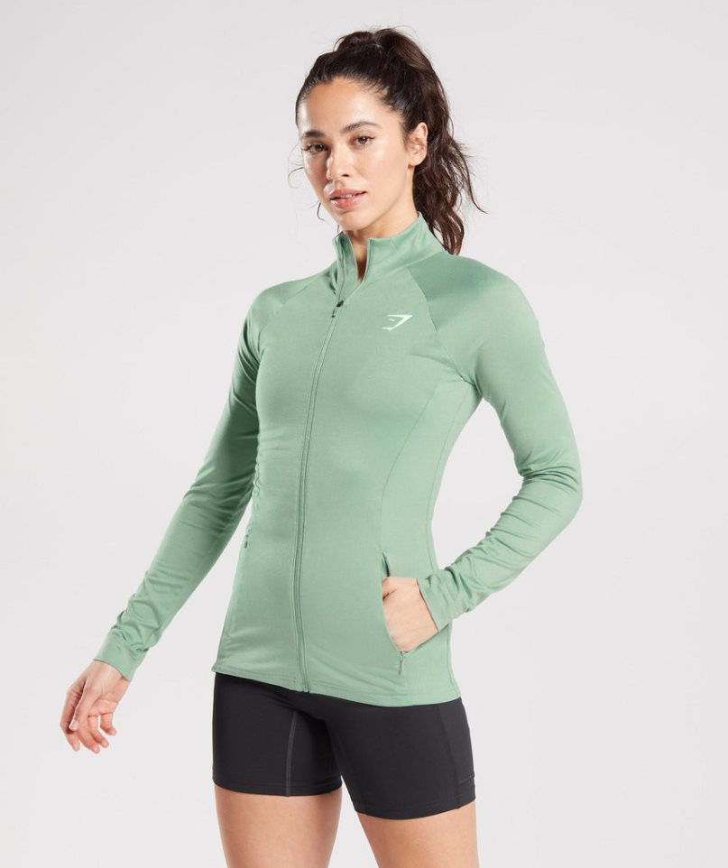 Gymshark Tränings Zip Up Jacka Dam Gröna | SE-82714A