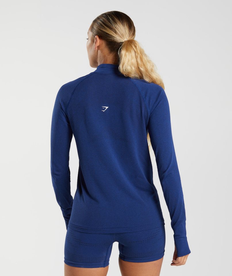 Gymshark Vital Seamless 1/2 Zip Tröjor Dam Blå | SE-46210K