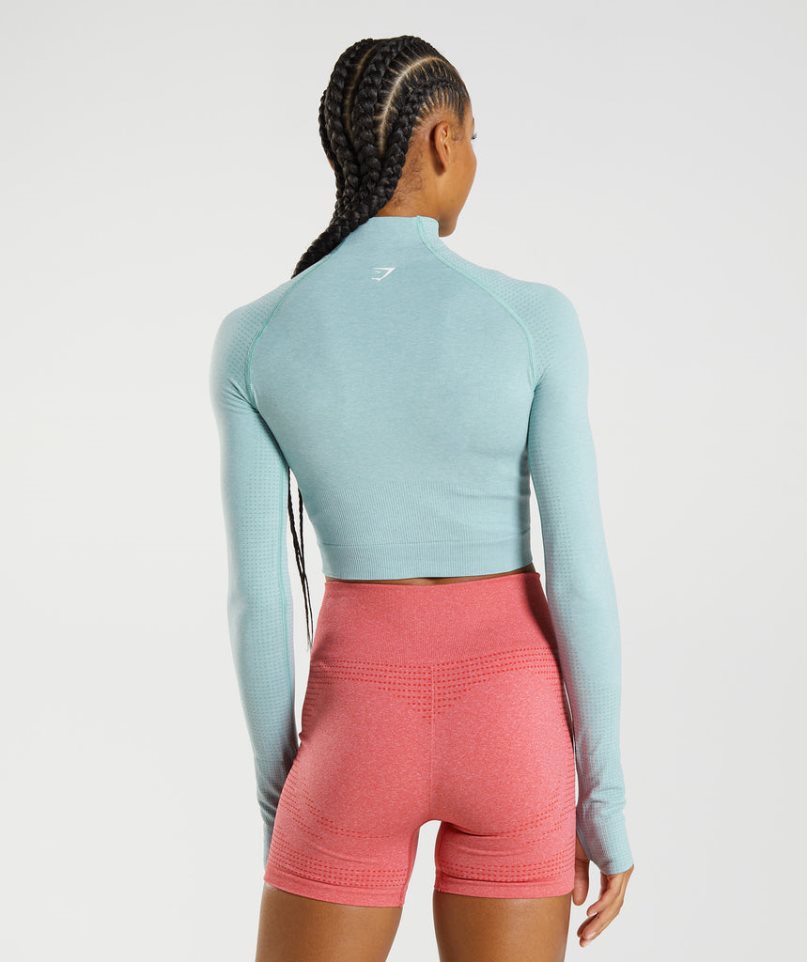 Gymshark Vital Seamless 2.0 High Neck Midi Beskurna Toppar Dam Ljusblå | SE-34026K