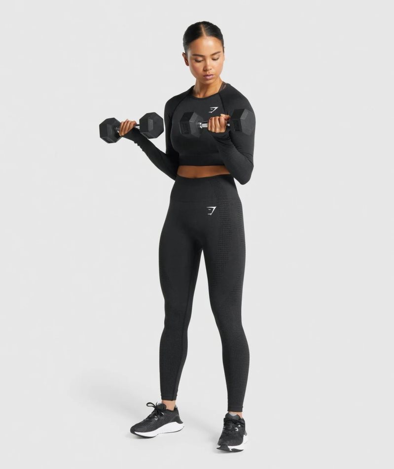 Gymshark Vital Seamless 2.0 Long Sleeve Beskurna Toppar Dam Svarta | SE-04891A