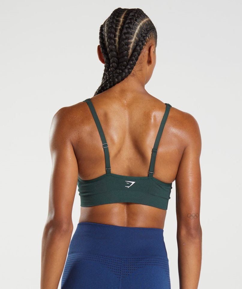 Gymshark Vital Seamless 2.0 V Neck Sport Bh Dam Mörkgröna | SE-07159F