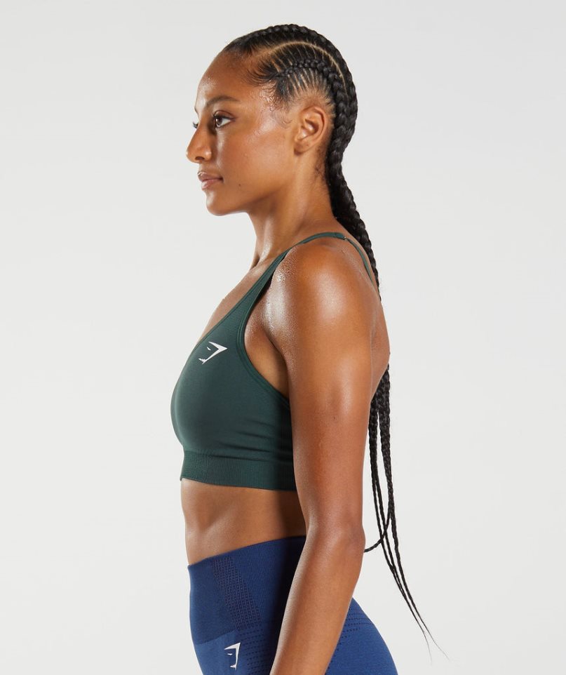 Gymshark Vital Seamless 2.0 V Neck Sport Bh Dam Mörkgröna | SE-07159F