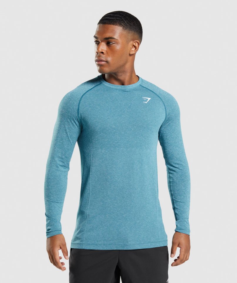 Gymshark Vital Seamless Light Long Sleeve T-shirt Herr Turkos | SE-16350K
