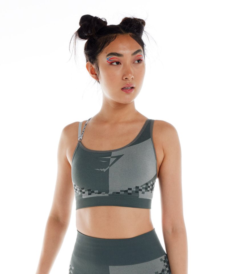 Gymshark Wtflex Cyborg Seamless Sport Bh Dam Grå Gröna | SE-58962C